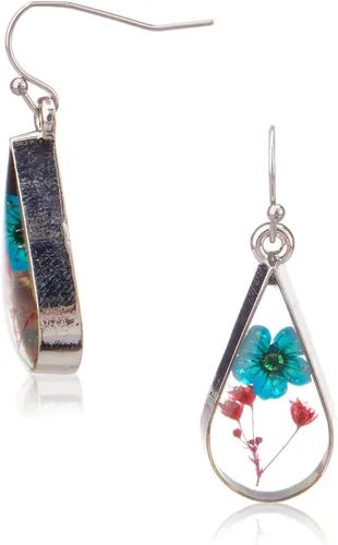 Vista 4 de Pendientes colgantes de resina con forma de lágrima, aretes de flor de acero inoxidable, aretes vintage para el día de la madre, regalo para mujeres