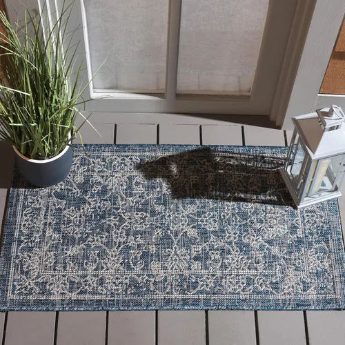 Vista 103 de SAFAVIEH Alfombra lavable al aire libre, colección Courtyard - 2'3" x 5', azul aguamarina y gris, no desprende pelusa y fácil limpieza, ideal