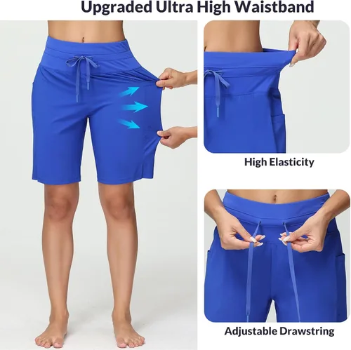 Vista 2 de baleaf Traje de baño de 9 pulgadas de cintura alta para mujer, de secado rápido, con cordón