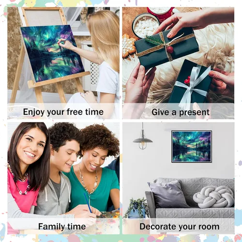 Vista 6 de Hutarosl Pintura por números para adultos, lienzo Aurora por números para adultos, pintura de cielo estrellado por números para adultos, kits