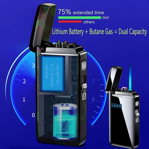 Vista 8 de Encendedor electrónico de llama de chorro 2 en 1, recargable de butano eléctrico USB, recargable por USB, de alta calidad a prueba de viento