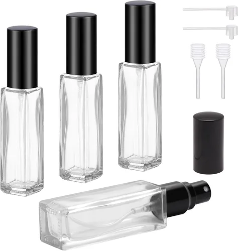 Vista 8 de YOCASII Botella de perfume de viaje de vidrio recargable, botellas de perfume de 0.3 fl oz, atomizador de botella de perfume de bolsillo, 4 botellas
