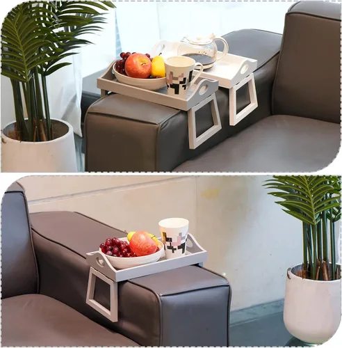 Vista 5 de PATIKIL Bandeja para reposabrazos de sofá, paquete de 2 bandejas de brazo para sofá con abrazadera en la mesa, mesa portátil para sofá, mesa