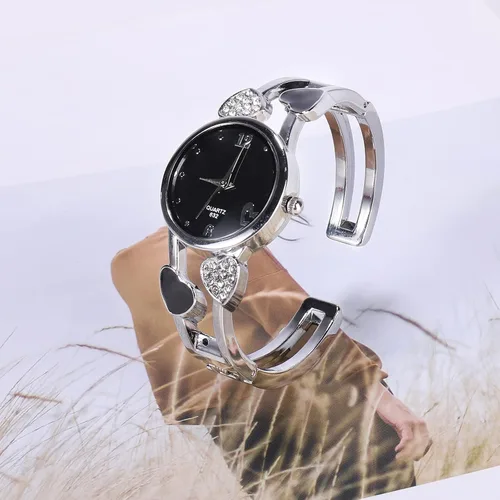 Vista 2 de ele ELEOPTION Reloj de pulsera para mujer, pulsera de cuarzo con esfera redonda de diamantes de imitación, correa de acero inoxidable, con caja
