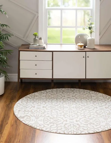 Vista 4 de Unique Loom Rushmore Collection - Alfombra Johnson (redonda, 6 pies 1 pulgada, blanco nieve/beige)