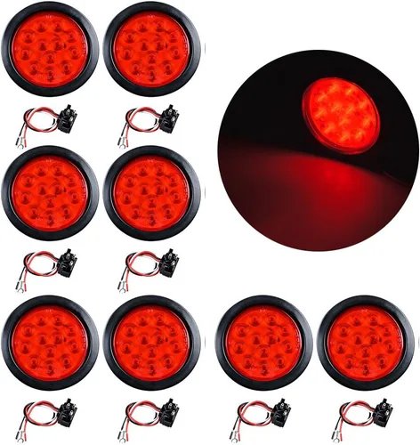 Vista 33 de Astra Depot Juego de 4 unids rojo 4 "redondo 12 LED Stop Running Luz trasera Ojal Plug para vehículo largo camión remolque