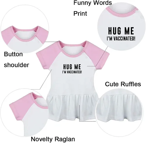 Vista 2 de Pack of 2, Kiss Me I'm Vaccinated & Hug Me I'm Vaccinated Funny Dresses Newborn Infant Baby Girls Princess Dress Ruffle