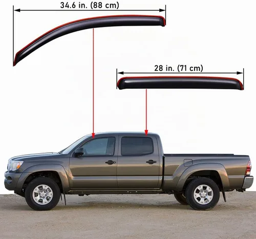 Vista 3 de Lightronic WV194056 - Protector de lluvia deflector de ventana lateral en canal, humo oscuro, juego de 4 piezas, se adapta a Toyota Tacoma 2005-2015