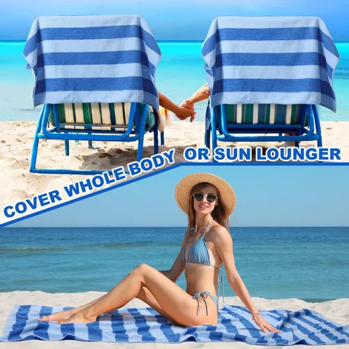 Vista 5 de EBOOT Paquete de 10 toallas de playa de gran tamaño, toallas de piscina, toallas de microfibra de secado rápido para adultos, mujeres, hombres, Azul