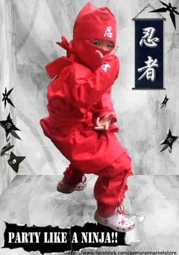 Vista 2 de Disfraz de Halloween Ninja UniformeArte Marcial para Niños! NegroRojo