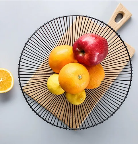 Vista 3 de Cesta de Frutas de Alambre de Metal, Cuenco Negro para Frutas y Verduras para Encimera de Cocina, Cesta Redonda de Almacenamiento de Productos