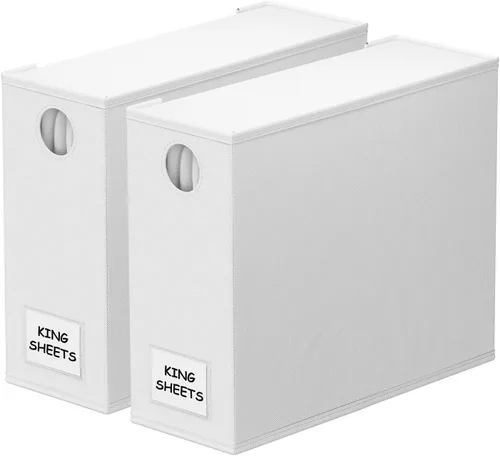 Vista 20 de SpaceAid Paquete de 2 Organizadores y Almacenamiento de Sábanas, Organizador de Sábanas Plegable para Armario de Ropa Blanca, Carpeta Guardadora