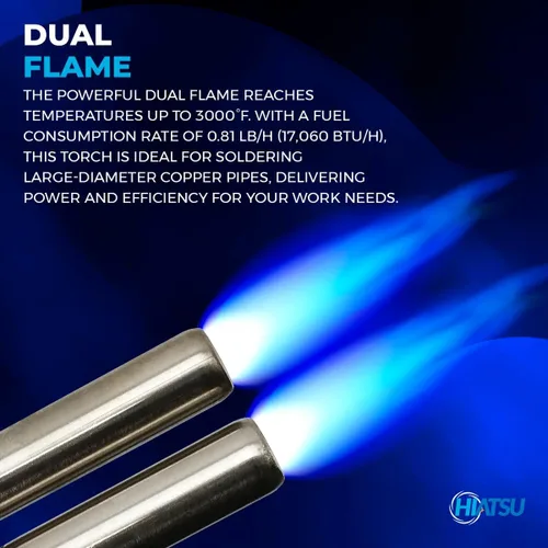 Vista 3 de HIATSU Cabezal de soplete turbo de doble llama – Cabezal de antorcha de propano resistente de alto rendimiento para soldar y soldar – Cabezal