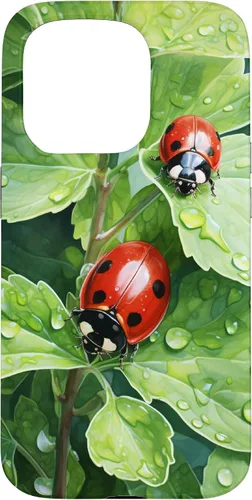 Vista 14 de Ladybugs on Green Leaves Watercolor Case for iPhone 17