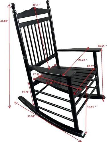Vista 2 de Silla mecedora de madera maciza, balancín de porche delantero para adultos, carga de 280 libras