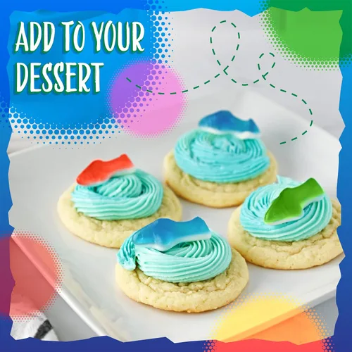 Vista 6 de Dulces de Tiburones Gomosos Bolsa de 1 libra Sabores Surtidos - Frambuesa Azul, Limón, Lima, Cereza Caramelo masticable, frambuesa azul