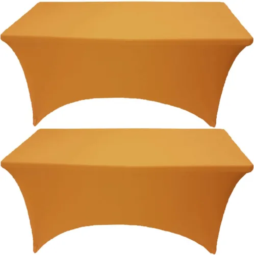 Vista 12 de Paquete de 2 manteles de elastano elásticos de elastano verde cazador de 4 pies para mesas rectangulares, eventos, bodas, banquetes y fiestas