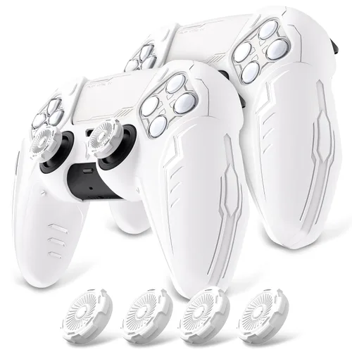 Vista 13 de PlayVital 2 Pack Silicone Skin Set for PS5 Controller - Charging Dock Compatible, Full Protection Case with Futuristic CyberMech Design, Soft Cover