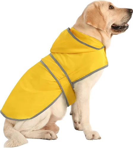 Vista 25 de Impermeable para perros pequeños y cachorros, chaqueta impermeable con capucha con tiras reflectantes, agujero para la correa y poncho de ajuste