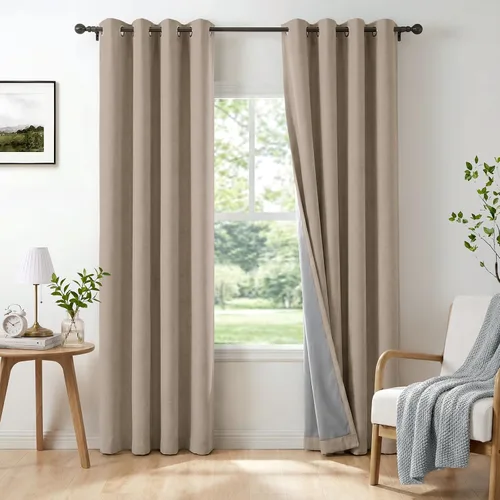 Vista 27 de Cortinas opacas de lino para dormitorio de 45 pulgadas de largo, cortinas beige con ojales para sala de estar, cortinas de oscurecimiento