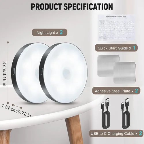 Vista 7 de DWEPTU Luz Nocturna con Sensor de Movimiento Paquete de 2 Luces LED Nocturnas, Sensor de Movimiento del Atardecer al Amanecer para Dormitorio, Baño