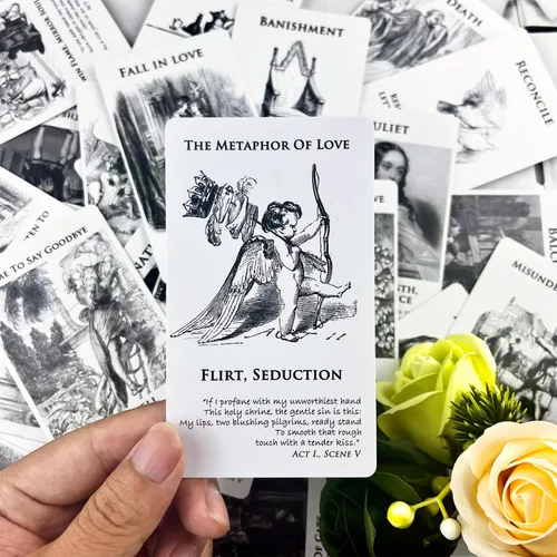 Vista 2 de [Romeo & Julieta] Baraja de cartas Oráculo de amor, cartas de tarot con significado en ellas, Oracle Deck responde todo sobre el amor