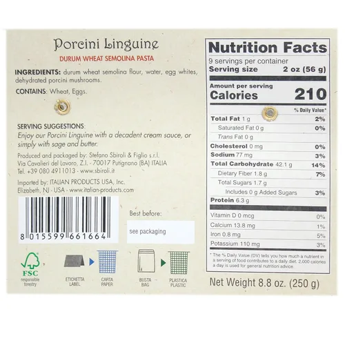 Vista 2 de Pasta Linguine de hongos Porcini - 8.8oz (250gm) - Paquete de 4