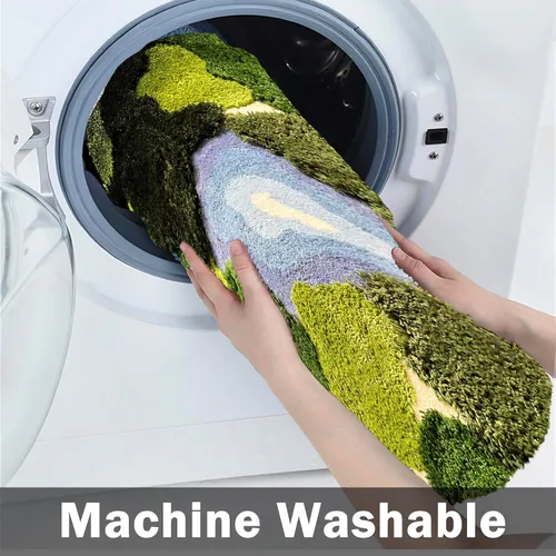 Vista 7 de Alfombra de Musgo 3D de 20x35 Pulgadas, Alfombra Shag de Área de Hojas Alfombras de Baño Antideslizantes Tapete de Baño Alfombra Mechada, Ultra