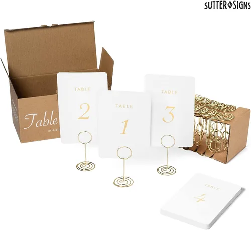 Vista 6 de Sutter Signs Juego de tarjeteros dorados para mesa de boda del 1 al 30 Elegantes letreros de mesa para recepciones de boda