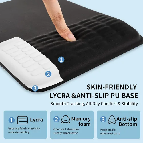 Vista 4 de Alfombrilla ergonómica para mouse con reposamuñecas, espuma viscoelástica súper suave, alivio del dolor para teclado de computadora, reposamanos
