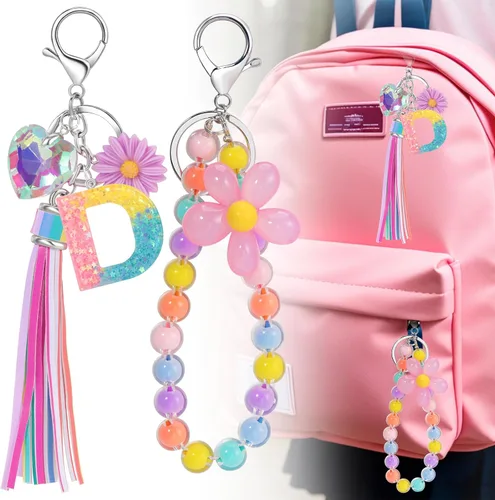 Vista 4 de PinkSheep Llaveros para niñas y mujeres, 2 llaveros personalizados, mochila para automóvil, llavero de flores, accesorios