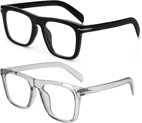 Vista 8 de Gafas de bloqueo de luz azul de moda con marco cuadrado para hombres y mujeres, gafas de computadora sin receta, 01 Negro