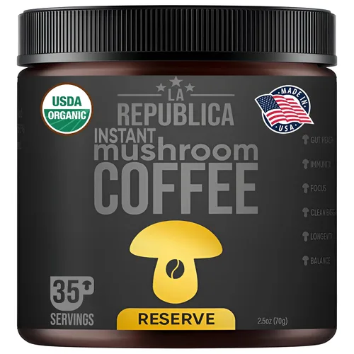 Vista 9 de La Republica - Café orgánico de hongos instantáneos, 100% café arábica con melena de león, reishi y 5 hongos más para concentración, inmunidad