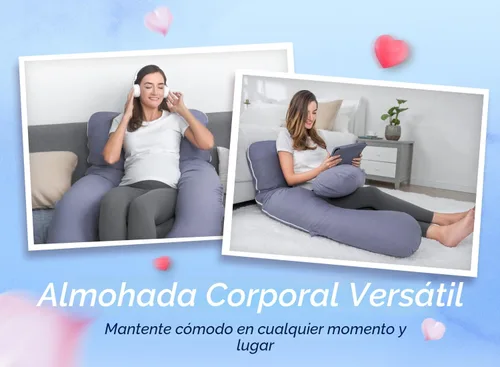 Vista 6 de QUEEN ROSE - Almohadas corporales refrescantes para embarazo, sedosas, en forma de U, tamaño de 55 pulgadas, para dormir, alivio del dolor de Azul