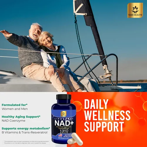 Vista 4 de NAD+ liposomal 1310mg con resveratrol y niacina (vitamina B3) para apoyo energético y celular, suplemento antioxidante, vegano, sin OMG, 60 cápsulas
