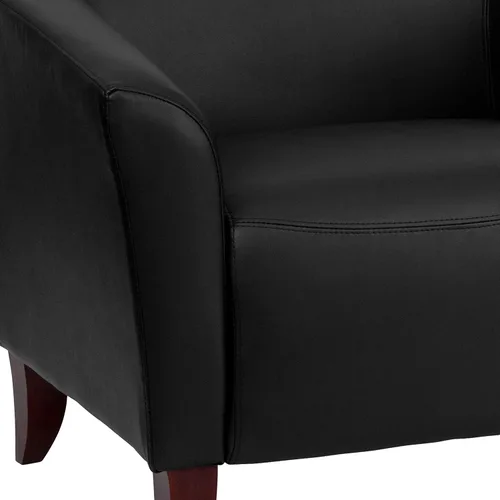 Vista 6 de EMMA + OLIVER Sofá biplaza LeatherSoft negro con pies de madera de cerezo