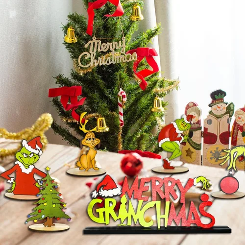 Vista 7 de Denylo pro 7 piezas de decoración de mesa de Navidad, letreros de madera para centros de mesa de Navidad, letreros de mesa de Feliz Navidad, temas