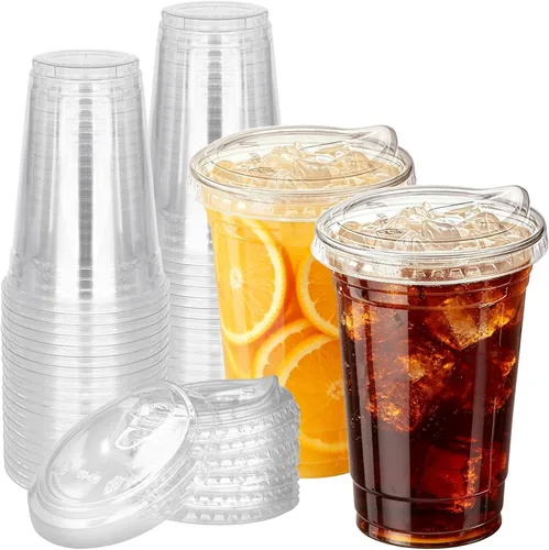 Vista 8 de Qinsihwn 100 Piezas Vasos de Plástico Desechables de 8 OZ con Tapas Planas, Vasos Transparentes de Porción con Tapas Planas, Recipientes de Plástico