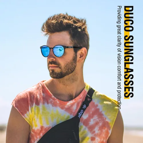 Vista 6 de DUCO Lentes de sol polarizados para hombre y mujer, ultra ligeros, de aluminio-magnesio, UV400, DC3018, Lente azul marco gris pistola