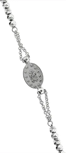 Vista 2 de Pulsera milagrosa de plata de ley con cuentas de corte de diamante virgen María, Italia de 7 a 8 pulgadas, Plata de ley, Sin gemas.