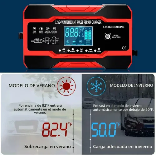 Vista 4 de Cargador de batería de coche de 10 amperios, desulfator de batería de coche inteligente completamente automático de 12V y 24V, cargador de goteo