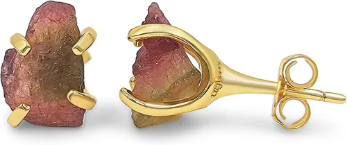 Vista 9 de Aretes de piedra preciosa natural en bruto con oro amarillo sobre plata de ley 925, 6 a 0.276 in, regalo de piedra de nacimiento de calidad genuina