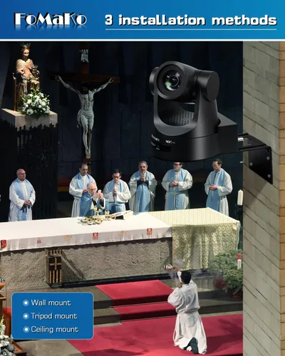 Vista 8 de Cámara FoMaKo NDI PTZ, 30X Zoom Óptico, Seguimiento Automático AI Gen 3, Cámara HDMI PTZ para Servicios de Adoración en Vivo, Educación y Eventos