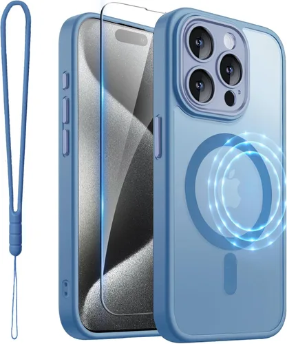 Vista 17 de ROYBENS Funda transparente mate para iPhone 12 Pro-Max compatible con Magsafe, protección completa de lente de cámara, protector de pantalla, correa