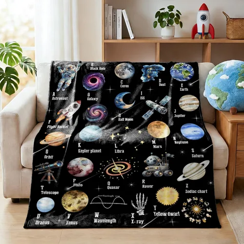 Vista 11 de Manta de planetas, regalo espacial para niños y niñas, amantes de 40 x 50 pulgadas, manta de franela suave con patrón de planetas y sol, manta