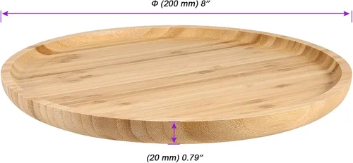 Vista 2 de JOIKIT Paquete de 3 Bandejas Redondas de Bambú de 8 Pulgadas, Platos Redondos de Madera Finamente Pulida, Bandeja de Servir de Bambú para Sostener