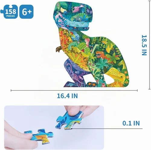 Vista 3 de TOI Rompecabezas de piso de dinosaurio para niños de 6 a 8 años, rompecabezas con forma de animal de 158 piezas, rompecabezas de dinosaurio