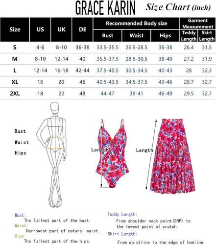 Vista 5 de GRACE KARIN Trajes de baño de una pieza para mujer con falda cubierta y control de abdomen y cuello en V