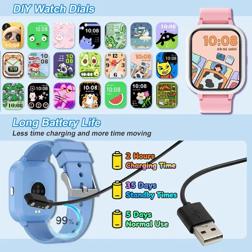 Vista 7 de Reloj inteligente para adolescentes y niños, 1.8 pulgadas IP68 para niños y niñas, seguimiento de actividad física, uso dual independiente