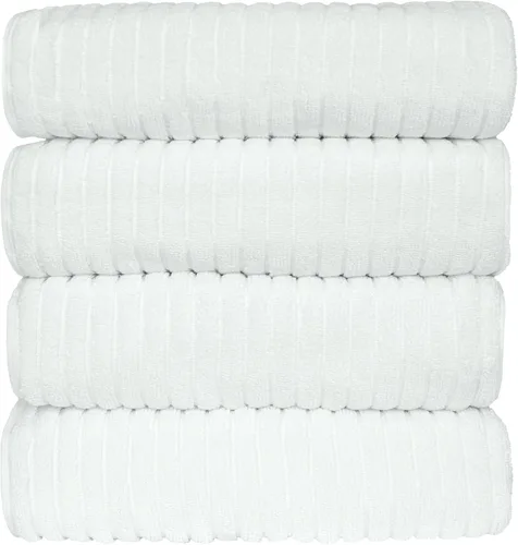 Vista 4 de BC BARE COTTON Toallas de lujo a rayas para hotel y spa (toalla de baño, juego de 4, negro)